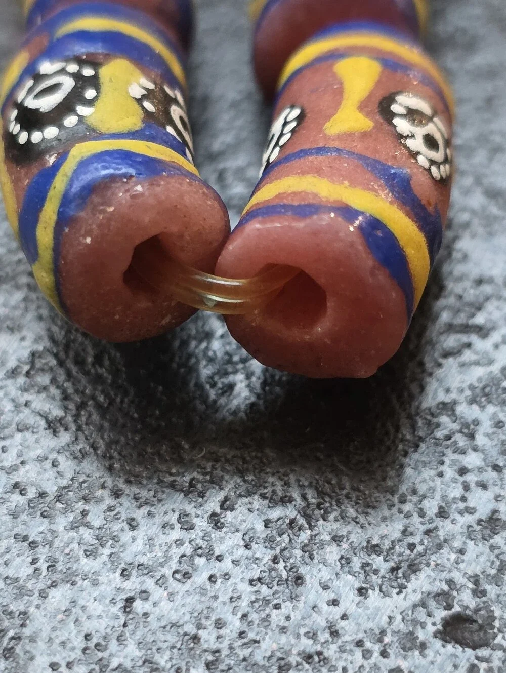 Handmade African Trade Bead Style Stretchy Bracelet – Yellow & Blue Krobo Beads